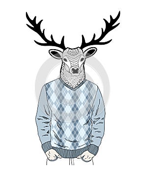 Creative portrait of dressed deer.