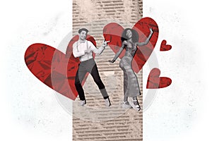 Creative poster collage of dancing young couple ballroom valentine day love dating concept magazine surrealism metaphor