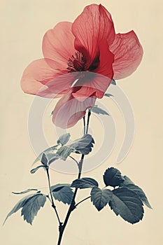 Creative poster collage, Retro floral poster made in style of 1970s vintage botanical photo