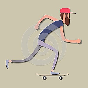 Creative poster or flyer with line skateboard man and beautiful paper cut effect vector