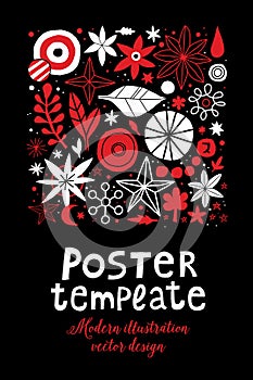 Creative poster template with flowers and abstract hand drawn elements. Can be used for advertising, graphic design