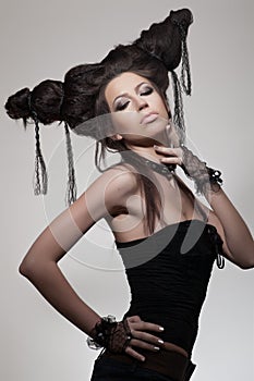 Creative potrait of woman with hairstyle