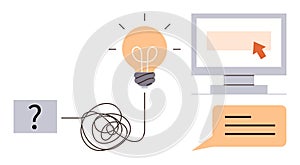 Creative Problem Solving and Idea Generation Concept with Light Bulb and Computer Screen