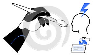 Creative Process Concept with Hand Drawing, Idea Generation, and Digital Tools