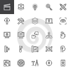 Creative process design line icons set