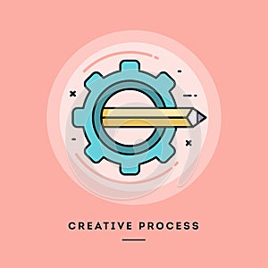 Creative process, flat design thin line banner. Vector illustration.