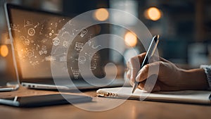 Creative Professional Workspace with Digital Idea Visualization and Planning