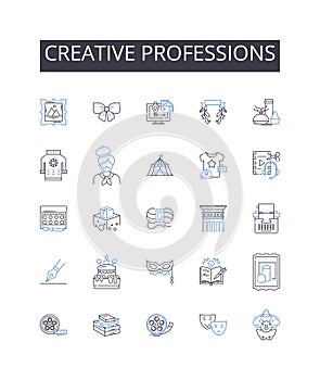 Creative professions line icons collection. Fashion industry, Media careers, Artistic jobs, Innovative fields, Inventive