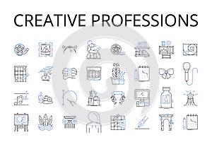 Creative professions line icons collection. Fashion industry, Media careers, Artistic jobs, Innovative fields, Inventive