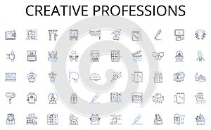 Creative professions line icons collection. Microcontroller , FPGA, Semiconductor, Transistor, Circuit, Analog, Digital photo