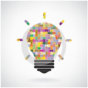 Creative puzzle light bulb Idea concept background,education con