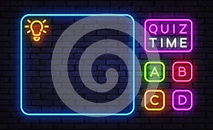 Creative quiz interface with left answer zone and icons for ABCD on the right photo