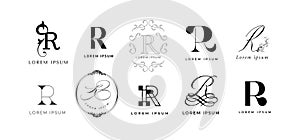 Creative R emblem. Letter r monogram for romantic, retro or rainbow style branding template. Business name initial