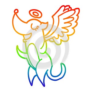 A creative rainbow gradient line drawing cartoon angel dog