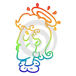 A creative rainbow gradient line drawing cartoon angel face