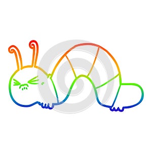 A creative rainbow gradient line drawing cartoon angry caterpillar