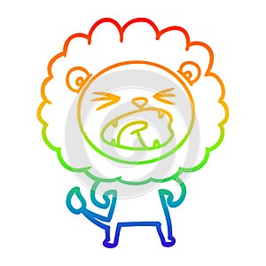 A creative rainbow gradient line drawing cartoon angry lion