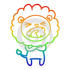 A creative rainbow gradient line drawing cartoon angry lion