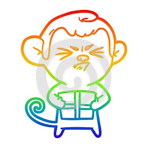 A creative rainbow gradient line drawing cartoon angry monkey