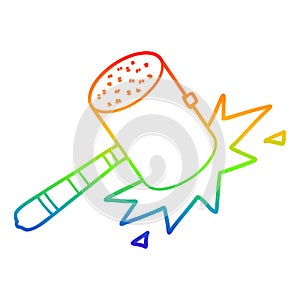 A creative rainbow gradient line drawing cartoon banging gavel