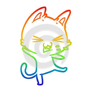 A creative rainbow gradient line drawing cartoon cat throwing a tantrum