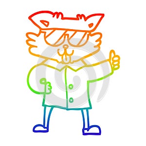 A creative rainbow gradient line drawing cartoon cool cat
