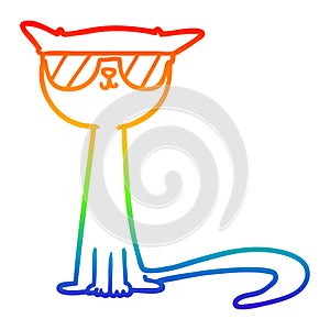 A creative rainbow gradient line drawing cartoon cool cat