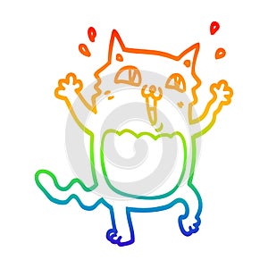 A creative rainbow gradient line drawing cartoon crazy excited cat