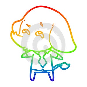 A creative rainbow gradient line drawing cartoon elephant boss remembering