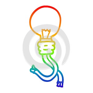 A creative rainbow gradient line drawing cartoon glowing light bulb