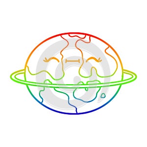 A creative rainbow gradient line drawing cartoon habitable alien planet