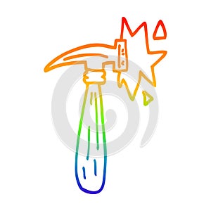 A creative rainbow gradient line drawing cartoon hammer banging