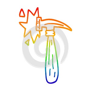 A creative rainbow gradient line drawing cartoon hammer banging