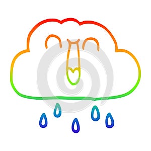 A creative rainbow gradient line drawing cartoon happy rain cloud