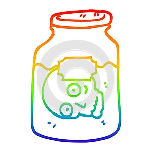 A creative rainbow gradient line drawing cartoon head in jar