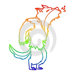 A creative rainbow gradient line drawing cartoon howling werewolf