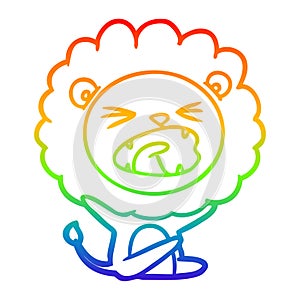 A creative rainbow gradient line drawing cartoon lion throwing tantrum