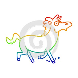 A creative rainbow gradient line drawing cartoon running horse