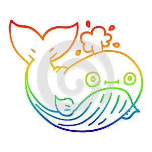 A creative rainbow gradient line drawing cartoon sea whale