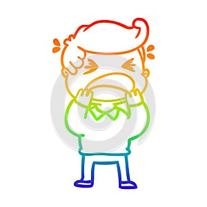 A creative rainbow gradient line drawing cartoon shouting man