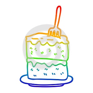 A creative rainbow gradient line drawing cartoon slice of cake
