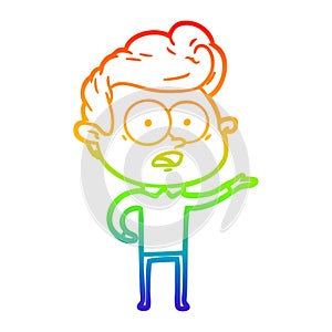 A creative rainbow gradient line drawing cartoon staring man