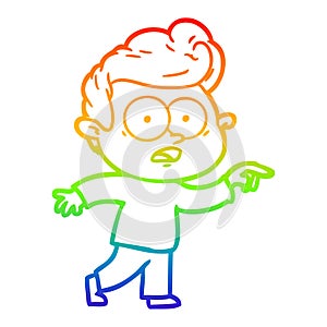 A creative rainbow gradient line drawing cartoon staring man