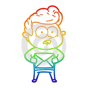 A creative rainbow gradient line drawing cartoon staring man