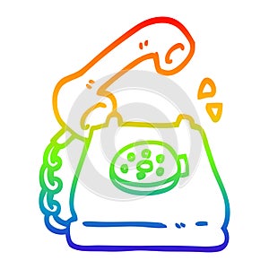 A creative rainbow gradient line drawing cartoon telephone ringing