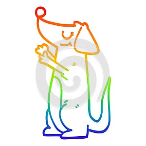 A creative rainbow gradient line drawing cartoon well behaved dog