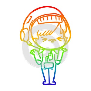 A creative rainbow gradient line drawing confused cartoon space girl
