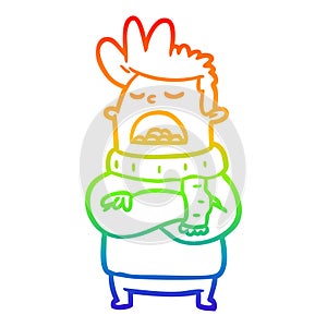 A creative rainbow gradient line drawing obnoxious man in winter clothes