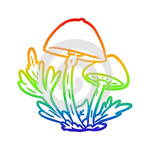 A creative rainbow gradient line drawing wild mushrooms