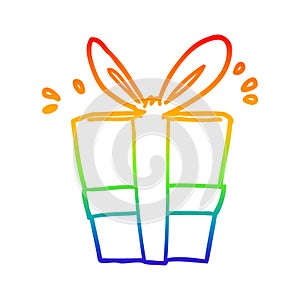 A creative rainbow gradient line drawing wrapped gift